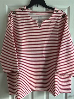 croft & barrow Red and White Striped Button-Shoulder Top